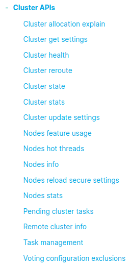 Elasticsearch - cluster API list