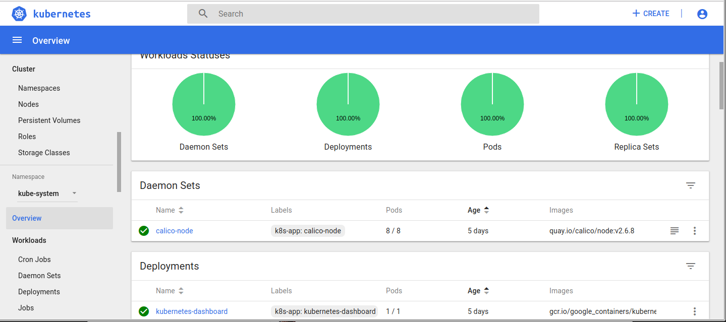 Kubernetes Dashboard Overview Page